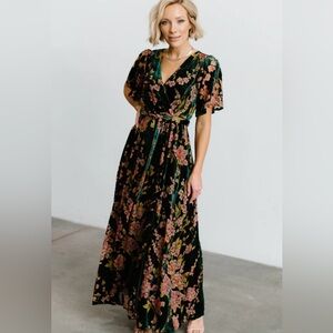 Baltic Born Uma Velvet Maxi Dress | Green Floral